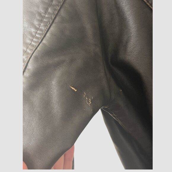 Cato Black Brown Belted Faux Leather Jacket Women's Small Button Lined Tie Belt - Picture 6 of 8